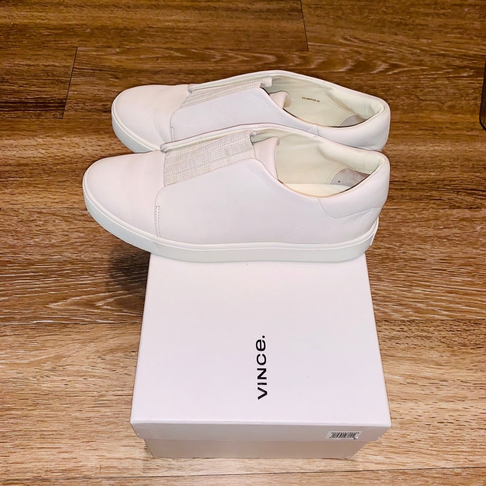 VINCE Cantara White Leather Slip On Sneaker